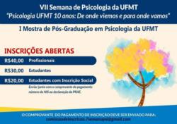 VII Semana de Psicologia da UFMT acontece entre 25 e 29 de junho em Cuiabá
