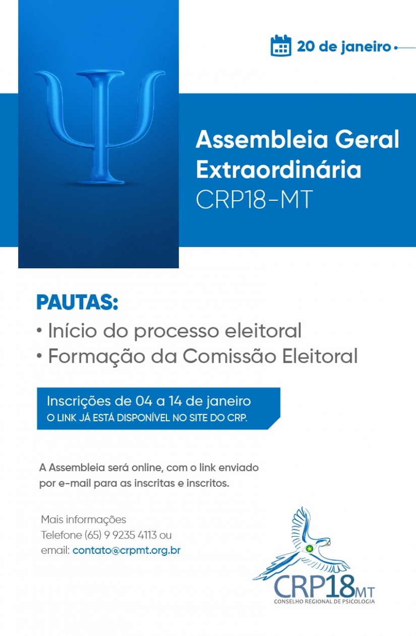 Eleições CRP18-MT: Link de inscrição para Assembleia Geral é disponibilizado 