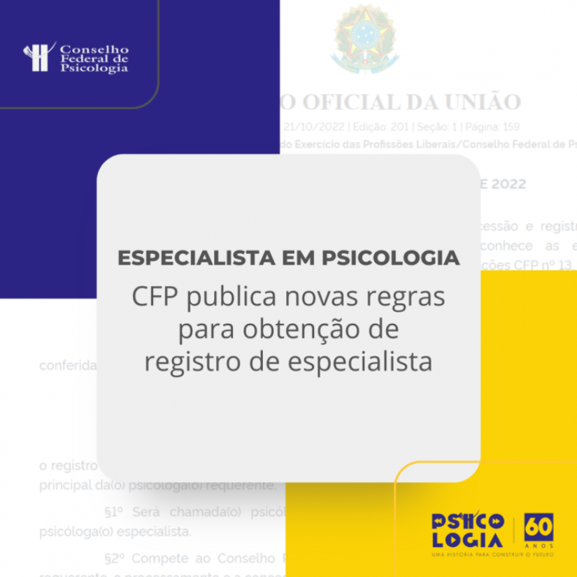 Conselho Federal publica novas regras para obtenção de registro de especialista em Psicologia