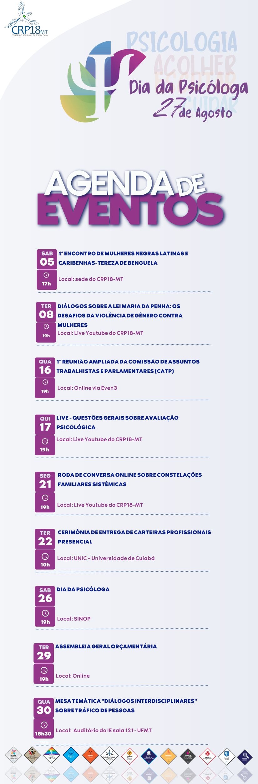 CRP18-MT realizará diversas ações durante o mês de agosto em comemoração ao Dia da Psicóloga do ano de 2023