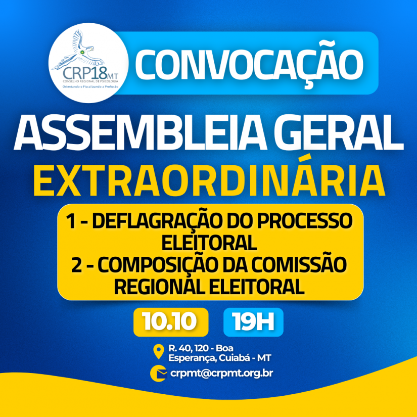 Convocação para Assembleia Geral Extraordinária no CRP18-MT 2024