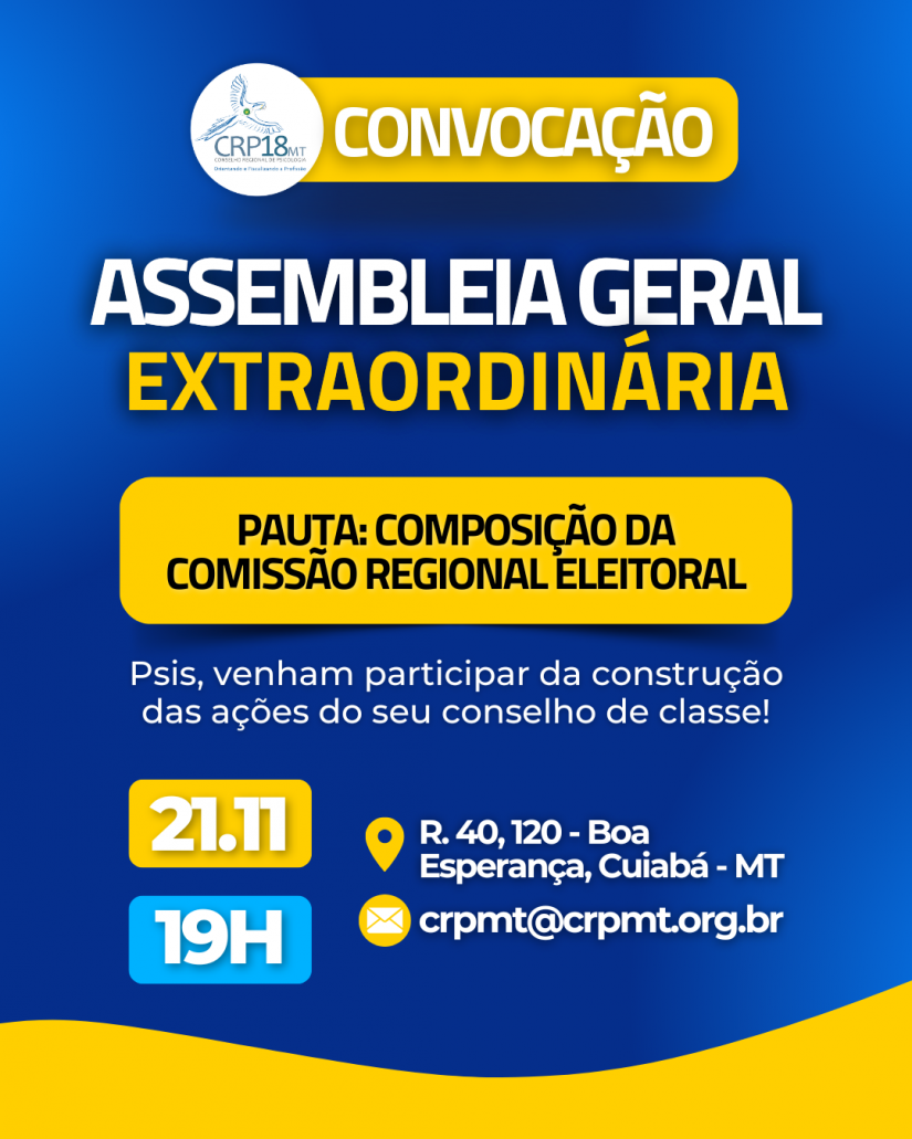 CRP18-MT convoca assembleia extraordinária para composição da Comissão Regional Eleitoral