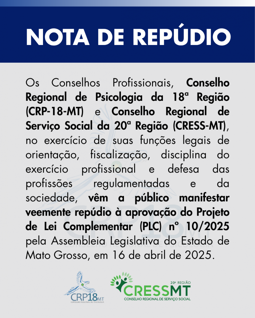 NOTA DE REPÚDIO Lei Complementar (PLC) nº 10/2025