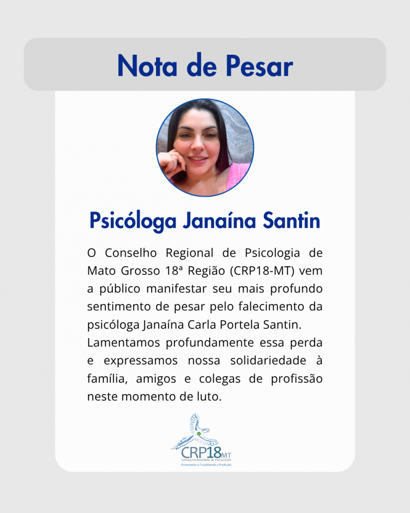 Nota de Pesar: Falecimento da psicóloga Janaina Carla Santin Portela