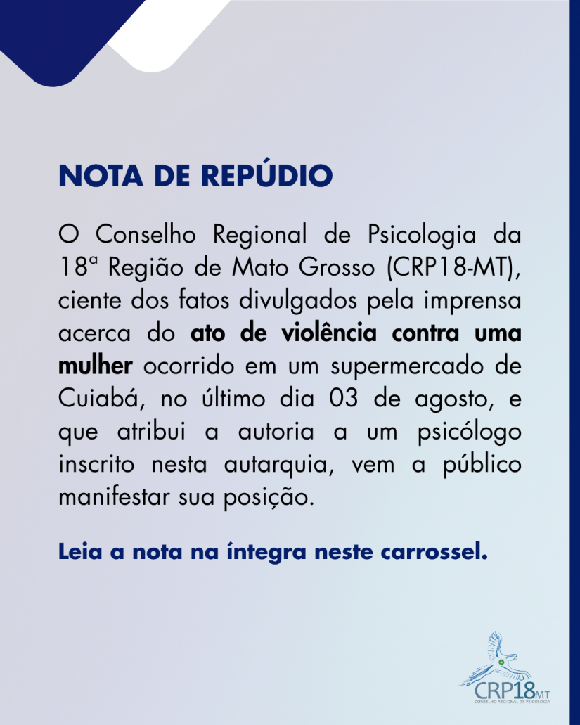 CRP18-MT reafirma compromisso ético e repudia ato de violência contra mulher em Cuiabá