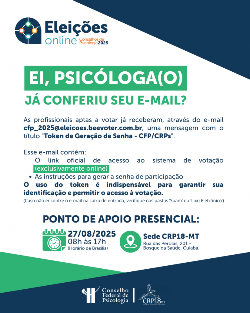 Categoria deve conferir o e-mail para garantir participação nas eleições do Sistema Conselhos de Psicologia