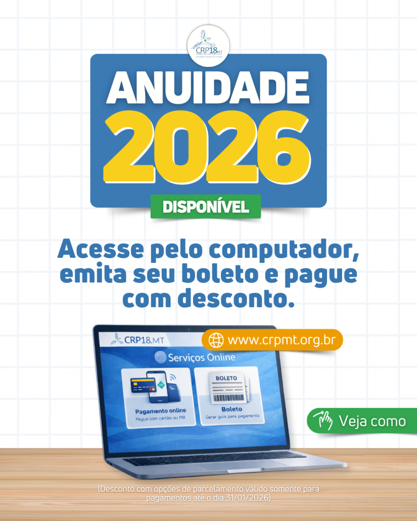 Anuidade 2026 já está disponível no portal — emissão e pagamento com desconto até 31/01
