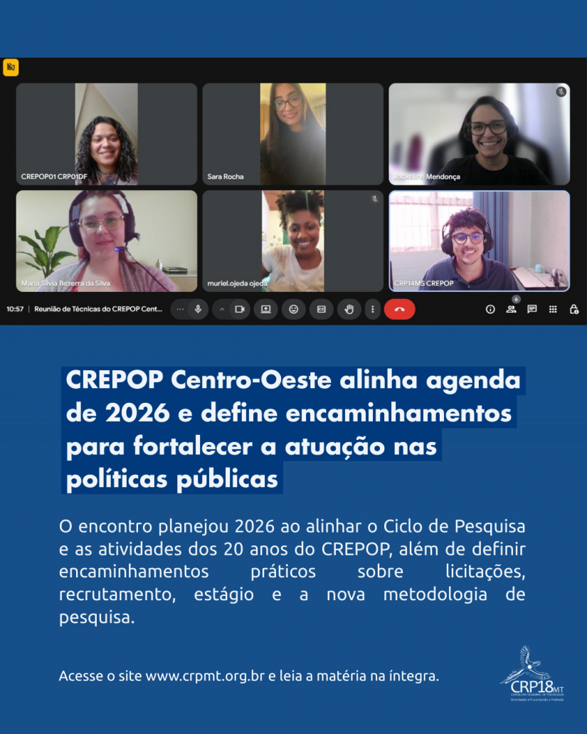 Técnicas do CREPOP do Centro-Oeste realizam reunião trimestral para alinhar pautas e encaminhamentos de 2026