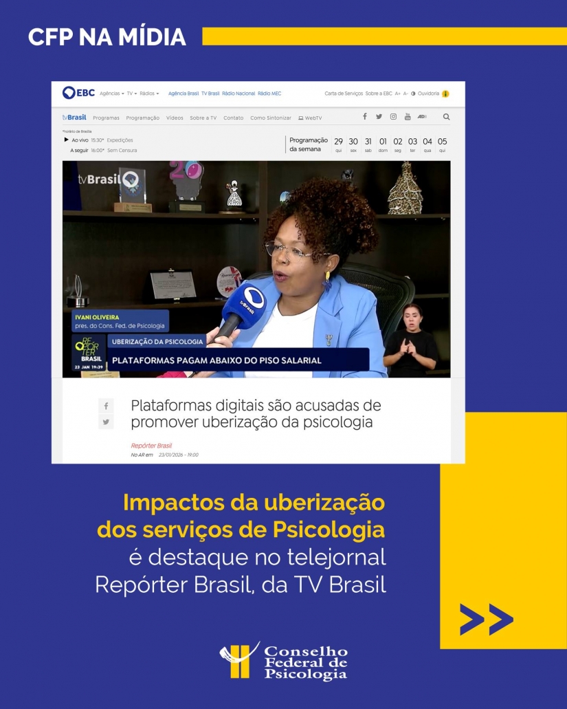 Em reportagem de telejornal, CFP defende piso para atendimentos por convênios e aplicativos contra a uberização dos serviços psicológicos