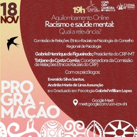 AQUILOMBAMENTO ONLINE – A comissão de Relações Étnico-raciais do CRP 18 convida todas as pessoas para esse momento especial