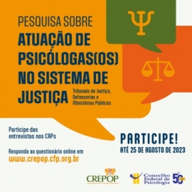 CFP lança pesquisa sobre atuação de psicólogas no Sistema de Justiça (Tribunais, Ministérios Públicos, Defensorias)