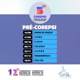 CRP18-MT divulga calendário e inscrição dos Pré Congressos de Psicologia 2024