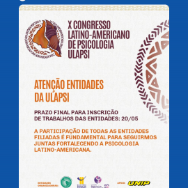 Inscrição de trabalhos para o X Congresso Latino-Americano de Psicologia é prorrogada até 20 de maio