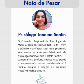 Nota de Pesar: Falecimento da psicóloga Janaina Carla Santin Portela