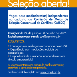 CRP18-MT lança edital para seleção de mediadores(as) independentes em processos éticos