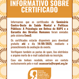Certificados do Seminário Centro-Oeste de Saúde Mental e Políticas Públicas já estão disponíveis para download gratuito