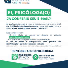 Categoria deve conferir o e-mail para garantir participação nas eleições do Sistema Conselhos de Psicologia