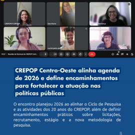 Técnicas do CREPOP do Centro-Oeste realizam reunião trimestral para alinhar pautas e encaminhamentos de 2026