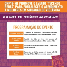 CRP18-MT promove o evento "Tecendo Redes" para fortalecer o atendimento a mulheres em situação de violência